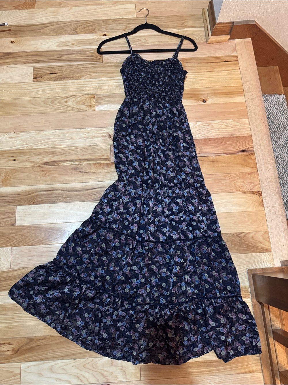 Floral Smocked Maxi Dress - Black